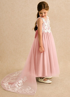 Azazie Mixie Jurken voor bloemenmeisjes Baljurk Jurk van Kant Rozet image3