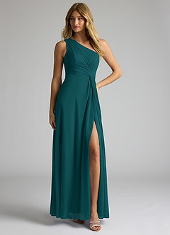 Azazie Brooke Abiti da Damigella Abito A-Line in Maglia Monospalla Verde Pavone image3