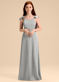 Azazie Everett Junior Abito A-Line in Raso Elasticizzato Fiocco Argento image4