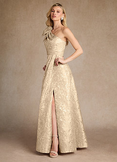 Azazie Easton vestidos de madre de la novia Vestido de Champán de Jacquard de Corte en A con Hombro unilateral image2