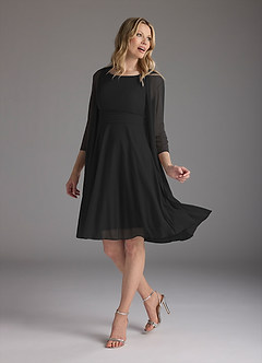 Azazie Sunny Mother of the Bride Dresses Black A-Line Pleated Mesh Dress image1