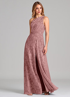 Azazie Phaedra Bridesmaid Dresses Dusty Rose A-Line One Shoulder Floral Burnout Dress image3