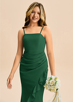 Azazie Buzzy Junior Dark Green Sheath Pleated Chiffon Dress image2