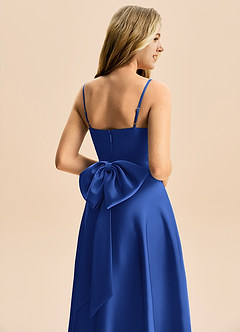 Azazie Rumi Junior A-Line Plisseret Stræk satin Gulv-længde Junior brudepige Kjole image6