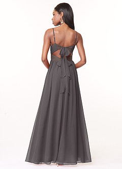 Azazie Zeya Bridesmaid Dresses Steel Grey A-Line V-Neck Pleated Chiffon Dress image3
