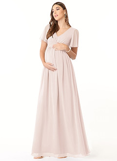Azazie Verna Maternity Bridesmaid Dresses A-Line V-Neck Ruched Chiffon Floor-Length Dress image3