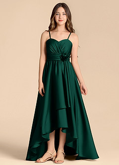 Azazie Catalina Junior Vestido de Esmeralda de Satén Elástico de Corte en A con Escote de Corazón image1