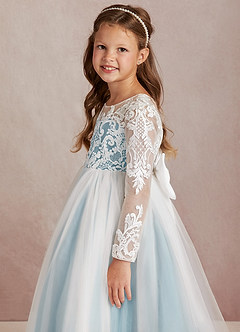 Azazie Elodie vestidos de niña de las flores Vestido de Marfil Azul Malhumorado de Encaje de Princesa image6