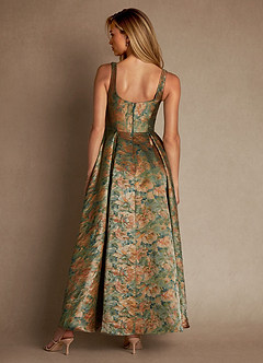 Azazie Jonay vestidos de madre de la novia Vestido de Verde Azulado Vintage de Brocado de Corte En A con Plisado image3