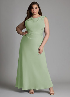 Azazie Kieryn Abiti da Damigella Abito Sirena in Chiffon Plissettato Verde Salvia image1