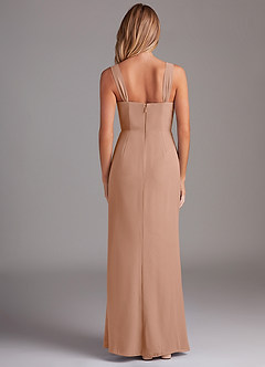 Azazie Denice Bridesmaid Dresses Champagne Rose Sheath Pleated Chiffon Dress image2