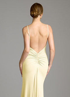 Azazie Jolene Robes de demoiselle d'honneur Robe Sirène en Jersey extensible de qualité supérieure Col Carré Sorbet Citron image2