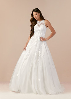 Azazie Melrose Wedding Dresses A-Line Sweetheart Lace Tulle Chapel Train Dress image5