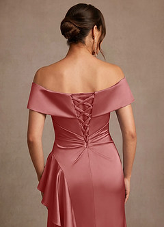 Azazie Kirsty Mère de la mariée Robes Robe Fourreau en Satin extensible Épaule décolletée Antique Rose image7