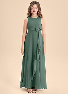 Azazie Lilenne Junior Sea Moss A-Line Bow Chiffon Dress image5