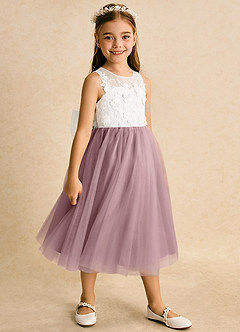Azazie Lina Flower Girl Dresses Ivory Dusty Rose Ball-Gown Lace Dress image3