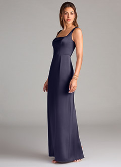 Azazie Flori Bridesmaid Dresses Stormy Sheath Side Slit Stretch Satin Dress image4