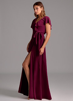 Azazie Lainey Robes de demoiselle d'honneur Robe Trapèze en velours Rayé Cabernet image5