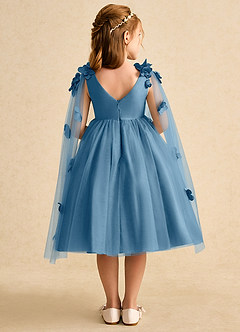 Azazie Staria Blumenmädchenkleider Ballkleid Gestreift Tüll Kleid Stahlblau image2