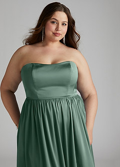 Azazie Morana Bridesmaid Dresses Eucalyptus A-Line Off the Shoulder Stretch Satin Convertible Dress image19