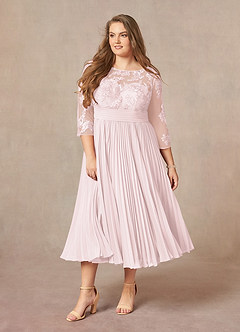 Azazie Tutu Mother of the Bride Dresses Blushing Pink A-Line Boatneck Lace Chiffon Dress image9