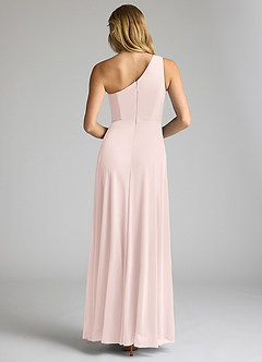 Azazie Brooke Bridesmaid Dresses Blushing Pink A-Line One Shoulder Mesh Dress image5