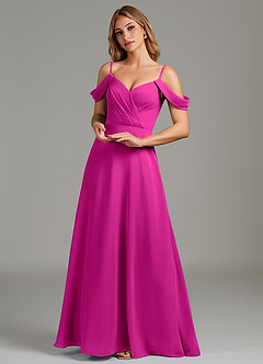Azazie Julianne Brautjungfernkleider Eine Linie Schulterfrei Chiffon Kleid Fuchsia image5