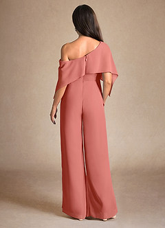 Azazie Halima Mother of the Bride Dresses Salmon Pink Jumpsuit/Pantsuit Side Slit Chiffon Dress image3