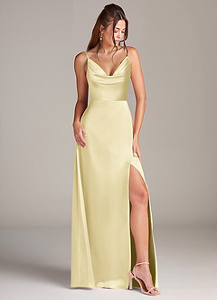 Azazie Sarella Bridesmaid Dresses Lemon Sorbet A-Line Pleated Stretch Satin Dress image3