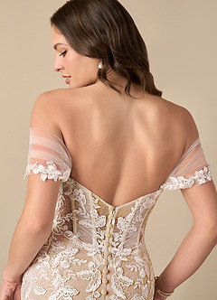 Azazie Leilani Robes de mariée Robe Sirène en Tulle Paillettes Blanc Diamant Caramel image5