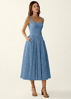 Ottavia Steel Blue Jacquard Midi A-line Graduation Dress image3
