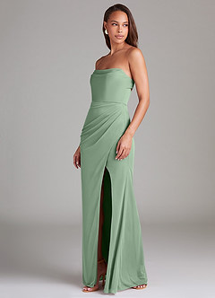 Azazie Leonis Vestidos de damas de honor Vestido de Matcha de Malla de Corte Recto Convertible con Sin tirantes image4