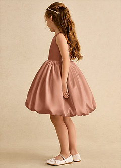 Azazie Nirvana Flower Girl Dresses Bronzer Ball-Gown Ruched Matte Satin Dress image4