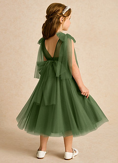 Azazie Dori Robe Demoiselle D'honneur Fillette Robe Trapèze en Tulle Rayé Olive image3