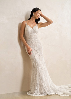 Azazie Prudence Wedding Dresses Diamond White Nude Mermaid Sequins Tulle Dress image4