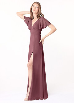 Azazie Kimber Bridesmaid Dresses Amethyst A-Line Flounce Sleeve Chiffon Dress image4
