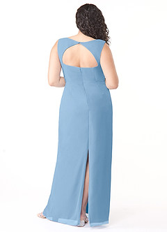 Azazie Flori Bridesmaid Dresses Powder Blue Sheath Square Neckline Chiffon Dress image8