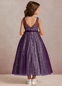 Azazie Siwa Flower Girl Dresses Grape A-Line Beaded Tulle Dress image3
