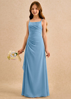 Azazie Cannoli Girls Formal Flower Girl Dresses Steel Blue A-Line Pleated Chiffon Dress image3
