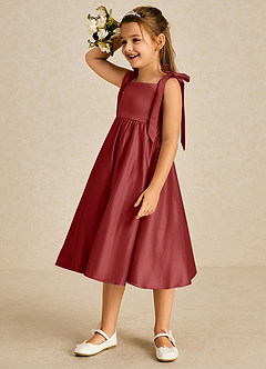 Azazie Chelsie Flower Girl Dresses Rust A-Line Bow Matte Satin Dress image4