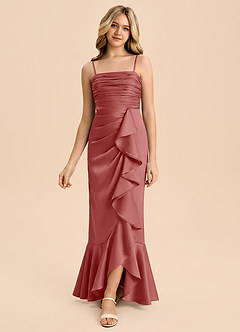 Azazie Ryan Junior Antique Rose Sheath Bow Stretch Satin Dress image3