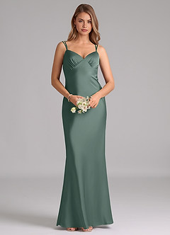 Azazie Suttona Bridesmaid Dresses Sea Moss A-Line Pleated Stretch Satin Dress image6