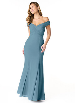 Azazie Lecia Bridesmaid Dresses Bermuda Empire Off-The-Shoulder Pleated Chiffon Convertible Dress image1