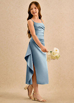 Azazie Canna Sukienki dla dziewczynek sypiących kwiaty Linia A Pofałdowany Satyna elastyczna Długość herbaty Sukienka image1