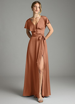 Azazie Lainey Bridesmaid Dresses Bronzer A-Line with Pockets Stretch Satin Dress image3