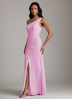 Azazie Madelyn Bridesmaid Dresses Candy Pink Mermaid One Shoulder Chiffon Convertible Dress image6