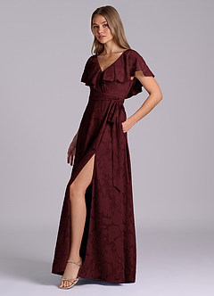 Azazie Lainey 신부 들러리 드레스 A라인 포켓이 있는 플로럴 번아웃 바닥 길이 드레스 image6