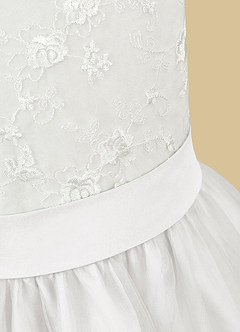 Azazie Vetty Flower Girl Dresses Ivory White A-Line Lace Tulle Dress image11