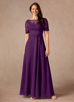 Azazie Raissa Final Sale Grape A-Line Lace Chiffon Dress image1