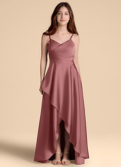 Azazie Prisha Junior Jurk van Stretch Satijn met A-Lijn Geplooid Amethist image5